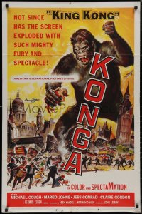 8w1010 KONGA 1sh 1961 great horror sci-fi art of giant angry ape terrorizing city by Reynold Brown!