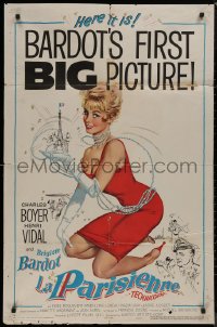 8w1013 LA PARISIENNE 1sh 1958 great art of sexy Brigitte Bardot in red dress, her first big picture!