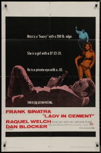 8w1015 LADY IN CEMENT 1sh 1968 Frank Sinatra with a .45 & sexy Raquel Welch with a 37-22-35!