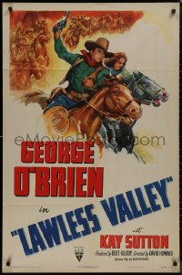 8w1023 LAWLESS VALLEY 1sh R1948 George O'Brien & Kay Sutton on horseback in western action!
