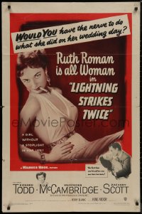 8w1031 LIGHTNING STRIKES TWICE 1sh 1951 sexy smoking bad girl Ruth Roman is all woman!