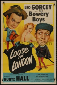 8w1037 LOOSE IN LONDON 1sh 1953 wacky image of Bowery Boys Leo Gorcey & Huntz Hall!
