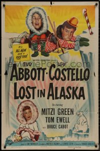 8w1038 LOST IN ALASKA 1sh 1952 artwork of Bud Abbott & Lou Costello falling on ice!