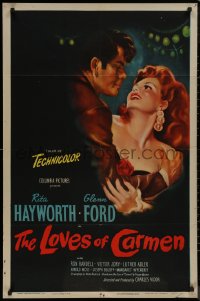 8w1041 LOVES OF CARMEN 1sh 1948 romantic close up of sexy Rita Hayworth & Glenn Ford!