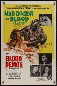 8w1045 MAD DOCTOR OF BLOOD ISLAND/BLOOD DEMON 1sh 1971 great art of zombie attacking naked girl!