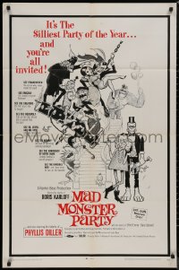 8w1048 MAD MONSTER PARTY 1sh 1968 great Frazetta artwork of animated Dracula, Mummy & Igor!