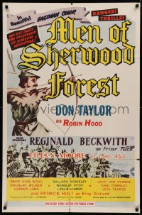 8w1070 MEN OF SHERWOOD FOREST 1sh 1956 art of Don Taylor as Robin Hood fighting many guards!