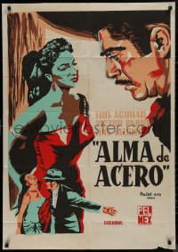 8w0148 ALMA DE ACERO export Mexican poster 1957 Jeba Pucitef art of top cast in intense moments!