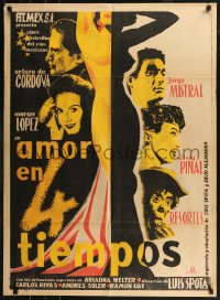 8w0131 AMOR EN 4 TIEMPOS Mexican poster 1955 Arturo de Cordova, Silvia Pinal, Resortes, sexy art!
