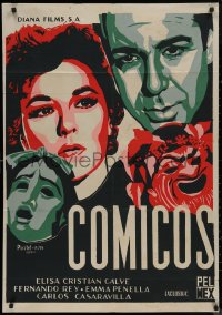 8w0151 COMICOS export Mexican poster 1954 Juan Antonio Bardem, Elisa Galve, cool art of smoking mask!
