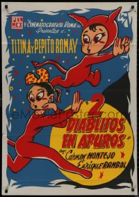 8w0154 DOS DIABLITOS EN APUROS export Mexican poster 1957 wacky cartoon art of devils Titina & Pepe Romay!