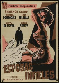 8w0155 ESPOSAS INFIELES export Mexican poster 1956 silkscreen art of sexy woman & smoking hand!