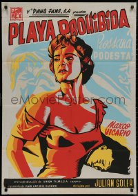 8w0159 PLAYA PROHIBIDA export Mexican poster R1960s cool silkscreen art of sexy Rossana Podesta!