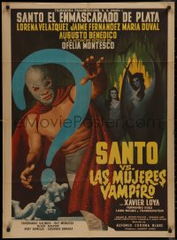 8w0145 SANTO VS LAS MUJERES VAMPIRO Mexican poster 1962 cool Mendoza masked wrestler art!