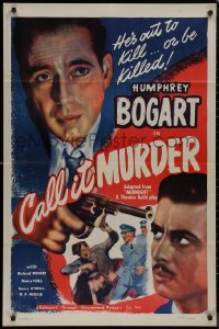 8w1073 MIDNIGHT 1sh R1947 huge close up of Humphrey Bogart with gun, Call It Murder!