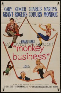 8w1080 MONKEY BUSINESS 1sh 1952 Cary Grant, Ginger Rogers, sexy Marilyn Monroe, Charles Coburn
