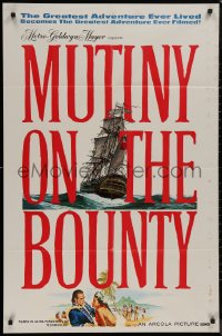 8w1089 MUTINY ON THE BOUNTY style A 1sh 1962 Marlon Brando, cool full-length art of the ship at sea!
