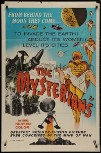 8w1093 MYSTERIANS 1sh 1959 they're abducting Earth's women & leveling its cities, RKO printing!
