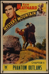 8w1095 MYSTERY MOUNTAIN chapter 5 1sh 1934 Ken Maynard in inset & border, Phantom Outlaws!
