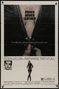 8w1096 NAKED UNDER LEATHER 1sh 1970 Alain Delon, super c/u of sexy Marianne Faithfull unzipping!