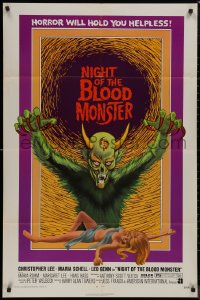 8w1102 NIGHT OF THE BLOOD MONSTER 1sh 1972 Jess Franco, art of wacky beast & half-dressed sexy girl!