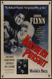 8w1106 NORTHERN PURSUIT 1sh 1943 Mountie Errol Flynn pretends to help Nazis & betray Canada!