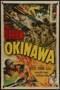 8w1112 OKINAWA 1sh 1952 Pat O'Brien in World War II Japan, cool military battle art!