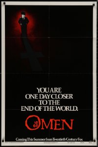 8w1113 OMEN recalled teaser 1sh 1976 Gregory Peck, Remick, Satanic horror, inverted cross!