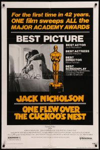 8w1115 ONE FLEW OVER THE CUCKOO'S NEST awards 1sh 1975 Nicholson & Sampson, Forman, Best Picture!