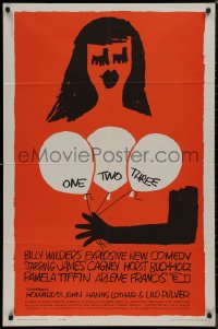 8w1117 ONE, TWO, THREE 1sh 1962 Billy Wilder, wonderful Saul Bass art of girl with balloons!