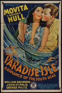 8w1124 PARADISE ISLE 1sh 1937 art of sexy Movita, Warren Hull, underwater action, very rare!