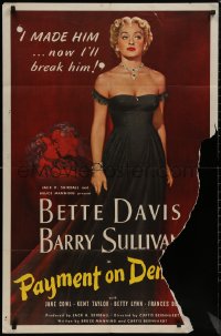 8w1126 PAYMENT ON DEMAND 1sh 1951 classic art of Bette Davis, who made & will break Barry Sullivan!