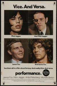 8w1130 PERFORMANCE 1sh 1970 directed by Nicolas Roeg, Mick Jagger & James Fox trading roles!