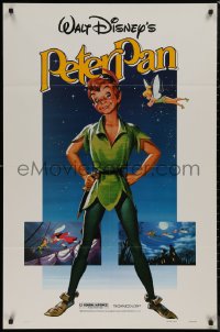 8w1131 PETER PAN 1sh R1982 Walt Disney animated cartoon fantasy classic, great full-length art!