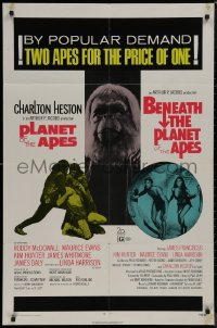 8w1138 PLANET OF THE APES/BENEATH THE PLANET OF THE APES 1sh 1971 2 apes for the price of 1!