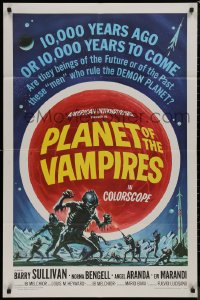 8w1139 PLANET OF THE VAMPIRES 1sh 1965 Mario Bava, beings of the future who rule demon planet!