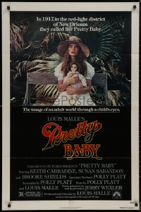 8w1144 PRETTY BABY 1sh 1978 directed by Louis Malle, young Brooke Shields sitting with doll!
