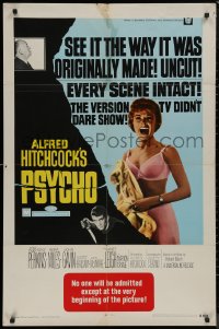 8w1147 PSYCHO 1sh R1969 sexy Janet Leigh, Anthony Perkins with knife, Alfred Hitchcock profile!