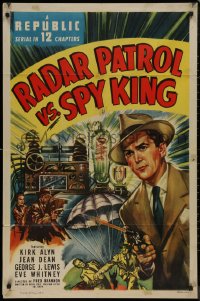 8w1154 RADAR PATROL VS SPY KING 1sh 1949 Kirk Alyn with gun & fedora in a Republic serial!