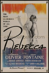 8w1160 REBECCA 1sh R1970s Hitchcock, Grinsson art of Laurence Olivier & Joan Fontaine!