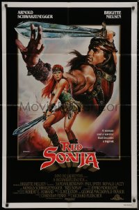 8w1161 RED SONJA 1sh 1985 Casaro fantasy art of Brigitte Nielsen & Schwarzenegger!