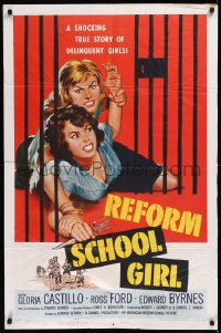 8w1162 REFORM SCHOOL GIRL 1sh 1957 classic AIP bad girl catfight behind prison cell bars art!
