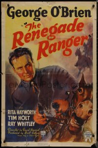 8w1163 RENEGADE RANGER 1sh 1938 cool artwork of George O'Brien firing guns on horseback!