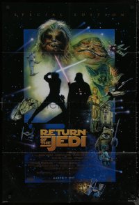 8w1164 RETURN OF THE JEDI style D advance DS 1sh R1997 George Lucas classic, cool montage art by Drew Struzan!