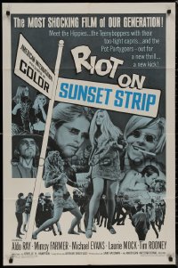 8w1171 RIOT ON SUNSET STRIP 1sh 1967 hippies with too-tight capris, crazy pot-partygoers!