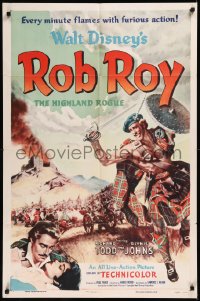 8w1174 ROB ROY 1sh 1954 Disney, art of Richard Todd as The Scottish Highland Rogue!