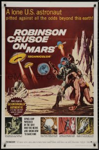 8w1177 ROBINSON CRUSOE ON MARS 1sh 1964 cool sci-fi art of Paul Mantee & his man Friday!