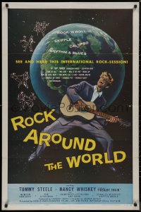 8w1180 ROCK AROUND THE WORLD 1sh 1957 early rock & roll, great artwork of Tommy Steele!