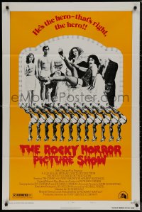 8w1183 ROCKY HORROR PICTURE SHOW style B 1sh 1975 Tim Curry is the hero, wacky cast portrait!