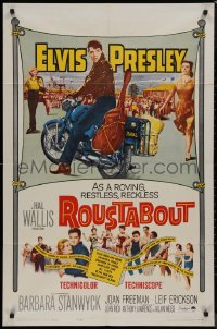 8w1188 ROUSTABOUT 1sh 1964 roving, restless, reckless Elvis Presley on motorcycle with guitar!